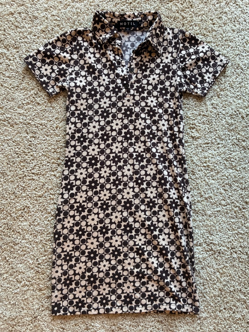Motel Rocks Brown & Cream Retro Floral Polo Mini Dress